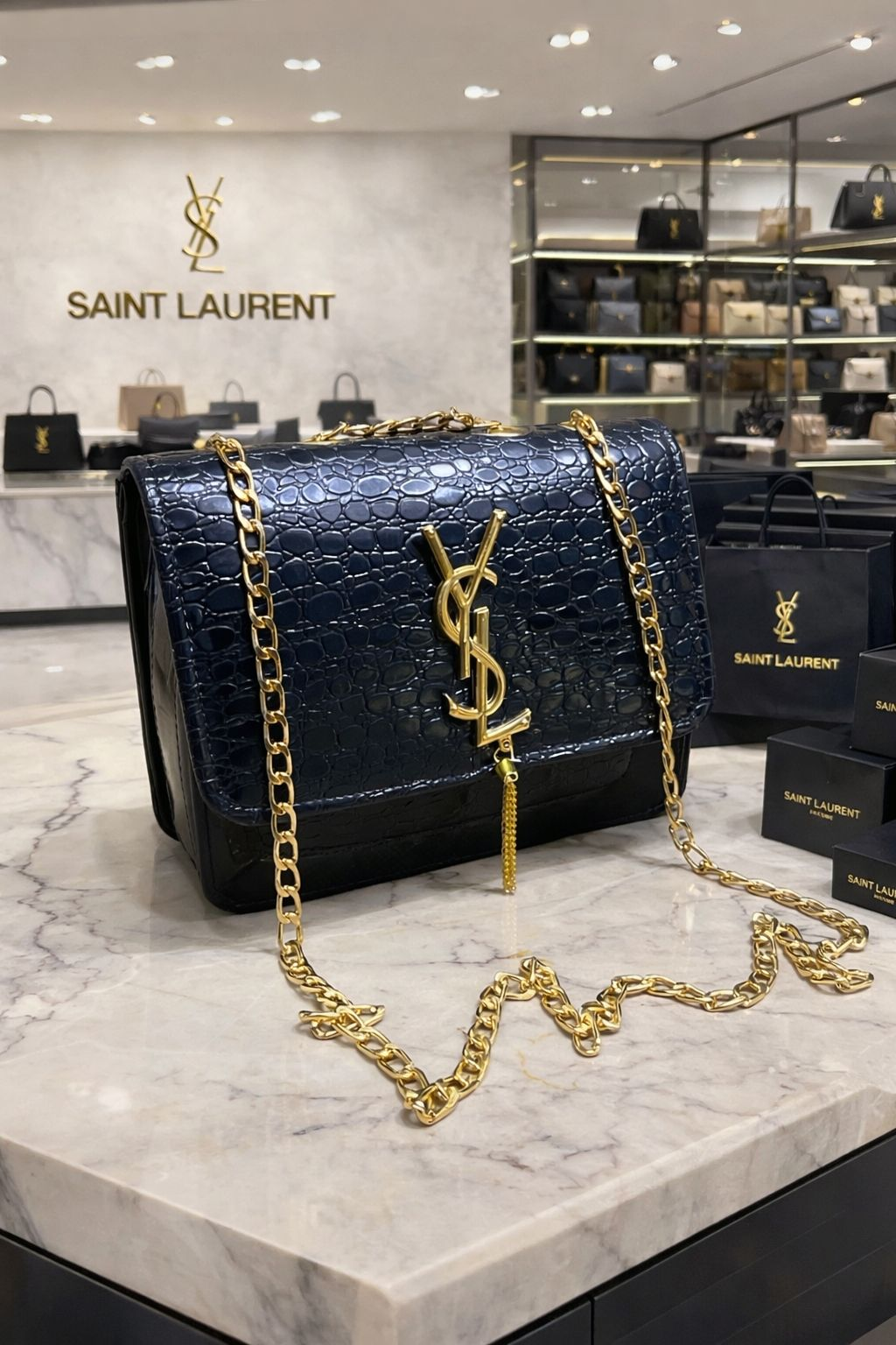 Stylish Crocodile YSL Long Chain Box